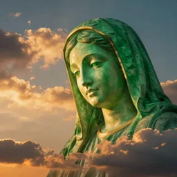 beatuiful sunset clouds made from virgin mary green face