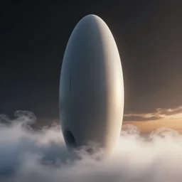 professional conematic photograph concept render of a single massive beautiful neo - futuristic matte symmetrical elongated oval monolith emerging from fog by ilm and denis villeneuve, emmanuel shiu, zaha hadid, sunset, white vapor, architectural scale, dark background, hyperrealism, matte painting, very high detail, volumetric, trending on artstation, cgsociety, rendered in octane