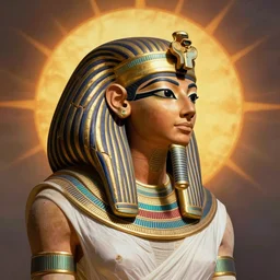 bastet, egyptian goddess, ancient egypt, sun in the background, ruling over earth, portrait, majestic, close - up profile, classical egyptian clothes, accurate anatomy, pretty face, studio lighting, intricate details, realistic by wlop and ross tran and greg rutkowski, colorful