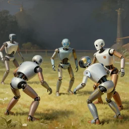 robots playing quidditch, renaissance epoch painting