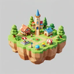 isometric 3d Render of island with adventure level, centered, medium poly, blender eevee render