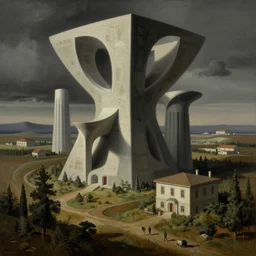 hyper realistic dream landscape with clash of dimensions and paradoxes painted by mc escher and de chirico