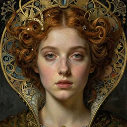 detailed realistic beautiful young medieval queen face portrait by jean delville, gustave dore, iris van herpen and marco mazzoni, art forms of nature by ernst haeckel, art nouveau, symbolist, visionary, gothic, pre - raphaelite, horizontal symmetry