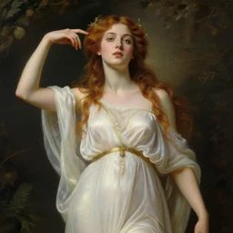 Pre-Raphaelite goddess of nature in the style of John William Godward