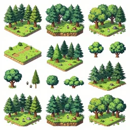 high detail sharp anime forest game asset, different assets by  bychun li