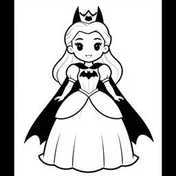figure princess batman, in the coloring book style, black and white, cartoon