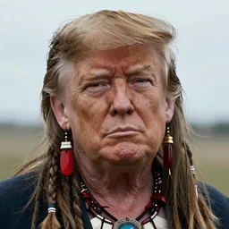 a close up portrait photograph of donald trump as a tribal chief from the stone age, dslr photography