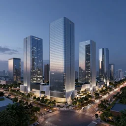 modern city at night, photorealistic render