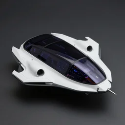 Rectangular dark glass and plastic flying sci-fi vehicle in the style of Bladerunner, designed by f-117, x-wing, octane render, product shot