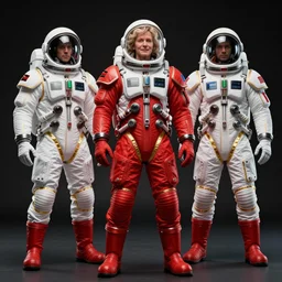 photography of red and white space suits designed for knights templar,  golden linings, photo shoot, by annie leibovitz, sigma 85mm 1.4, glows, sharp, high contrast, octane render