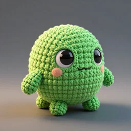 a crocheted slime from dragon quest, 3d model, hyper realistic, realistic lighting, dynamic shadows