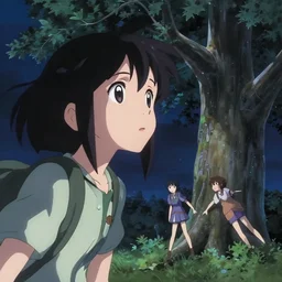 anime visual, portrait of a young female traveler at night looking at a cybernetic tree, low light, cute face by ilya kuvshinov, yoh yoshinari, makoto shinkai, dynamic pose, dynamic perspective, cel shaded, flat shading mucha, rounded eyes, moody, detailed facial features, psycho pass, lomography