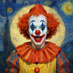 portrait of a mcdonalds clown, secondary colors, rule of thirds, spotlight, drips of paint, expressive, passionate, by mandy jurgens, by vincent van gogh, digital painting