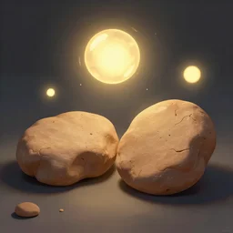 detailed concept illustration of two twin small clay tablets, glowing orbs in the background, dynamic lighting, trending on artstation, digital art ( by brad rigney ) ( by greg rutkowski ) ( by artur treffner )
