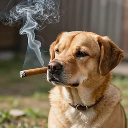 a photo of a dog smoking a cigar