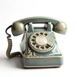 ceramic vintage telephone, stylized 3d render, isolated on a pure white background, centered, entire object in frame, sharp focus, soft studio lighting