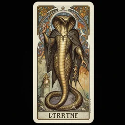 the cobra king tarot card!! art nouveau full body dark fantasy! ultradetail, art and illustration by tian zi, craig mullins, ayami kojima, wlop and alphonse mucha, intricate complexity, fantasy character concept, hyperrealism 8 k