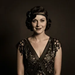 a portrait photo of a 1 9 2 0 s woman with a slight smile in a flapper dress, highly detailed, dark, atmospheric, lovecraft
