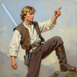 bright beautiful oil painting of luke skywalker uses the force to lift yoda into the air, light scatter, van gogh