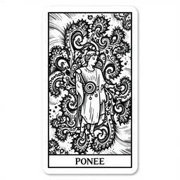a beautiful black and white fractal tarot card featuring bold occult imagery with clean lines. female demon. detailed adult coloring book