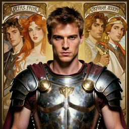 portrait of a handsome cyberpunk chris evan wearing a roman armor, beautiful symmetrical face, fantasy, regal, by stanley artgerm lau, greg rutkowski, thomas kindkade, alphonse mucha, loish, norman rockwell.