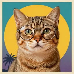 cool cat wearing hippie glasses, 1 9 7 0 s poster