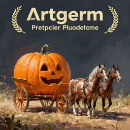 beautiful mystical digital painting of a  pumpkin cart and horses  by artgerm