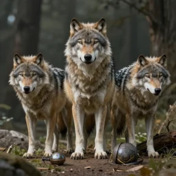 wolves and their treasures. fantasy style, - ultra realistic, octane render, unreal engine 5, raytracing, 8 k highly detailed, trending on artstation, illustration, - digital painting, highly detailed render