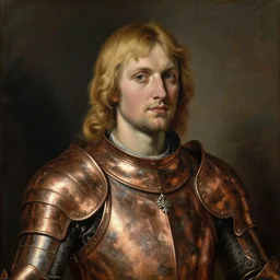 rugged saoirse ronan, blonde hair, wearing copper armour, portrait, oil painting by titian, hard focus