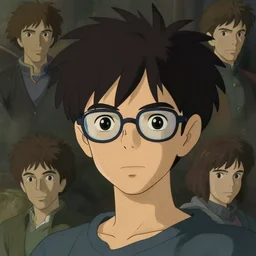 skinny teenager with glasses and shaggy black hair, art by studio ghibli and j. c. leyendecker and greg rutkowski and artgerm and ilya kuvshinov, portrait, d & d, fantasy, highly detailed, digital painting, headshot, trending on artstation, concept art, sharp focus, illustration