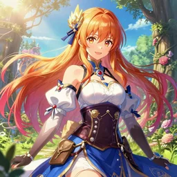 the portrait of chaotic neutral semi - colorful smiling female bard assassin as unimaginably beautiful, gorgeous, elegant, young anime girl, an ultrafine hyperdetailed illustration by kim jung gi, irakli nadar, intricate linework, bright colors, octopath traveler, final fantasy, unreal engine 5 highly rendered, global illumination, radiant light, detailed and intricate environment