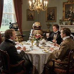 Daleks attending a Victorian era tea party.