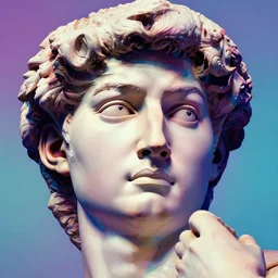 pop art portrait of michelangelo david statue, close up on the face, art by andy warhol, pop art!! vapourwave, synthwave, photorealistic, 4 k