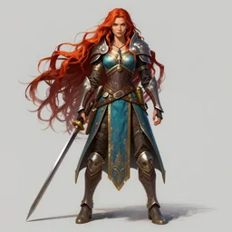 woman, warrior, detailed illustration, digital art, overdetailed art, concept art, full character, character concept, long hair, full body shot, highly saturated colors, fantasy character, detailed illustration, hd, 4k, digital art, overdetailed art, concept art, Krzysztof Maziarz, trending on artstation