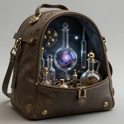 universe  inside ampoules and alambics in a surreal ancient doctor's bag, intricated detailed, depth of field, trending on artstation, 8k, hd, highly detailed, unreal engine 5, artstation, shaders, rays