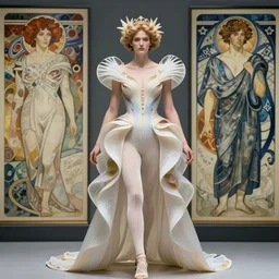 queen of jupiter by iris van herpen, alphonse mucha, zdzisław beksinski!!, raymond swanland. highly detailed!, hyper - real, beautiful!