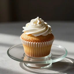 an image of a realistic cupcake on a glass place