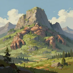 a landscape painting of a mountain with a gigantic humanoid being buried in the landscape. featured on artstation. terra - human style. digital art. landscape painting.