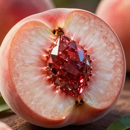 cross section of a peach, blood diamond pit, very detailed, octane render, cinematic lighting, volumetric lighting, 8 5 mm