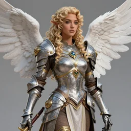 complex 3 d hyper realistic smooth ultra sharp render of a gorgeous angelic elven princess paladin knight woman | tanned skin, curly blonde hair | d & d, medieval, fantasy | art by oh jinwook + 吵 集 仁 儿 on artstaion + takeshi obata + alphonse mucha