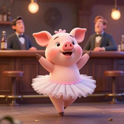 pig dressed in a tutu dance, bar, by greg rutkowski and thomas kinkade, trending on artstation, 3 d render octane