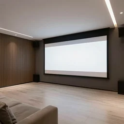 very wide angle view, a modern home movie theater with giant projector screen!!, stylish wall sconces lights, detailed art deco decoration!!, plants, popcorn machine, rough watercolor painting, trending on artstation