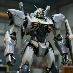 a closeup shot of a robot being repaired in warehouse,cyberpunk,2077,big mecha,gundam,realistic,8k
