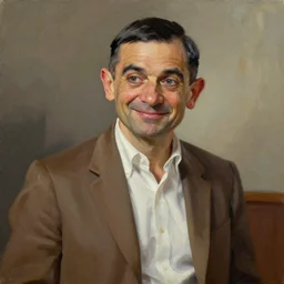 an oil painting of mr bean as masterchief, 8k