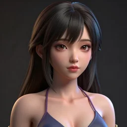 clothed, worksafe. cgsociety, by wlop, ilya kuvshinov, krenz cushart, greg rutkowski, trending on artstation. zbrush sculpt, octane, maya, houdini, vfx. close - up face of a cute anime japanese filipino girl wearing bikini, make - up, mascara, lipstick. cinematic dramatic atmosphere, sharp focus, soft volumetric studio lighting.
