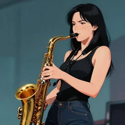 anime girl Playing the sax instrument , digital Art, Greg rutkowski, Trending cinematographic artstation