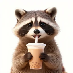 digital art | a happy raccoon, holding a boba milky oolong tea, surrounded by aspen leaves and aspen branches. symmetrical, rule of thirds | digital art