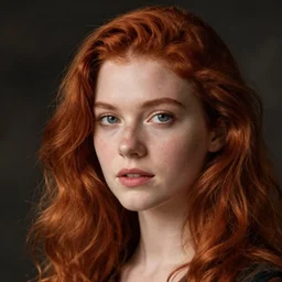 hyper realistic photography beautiful girl, face tamzin merchant, red hair, style of division, by camille pissarro,