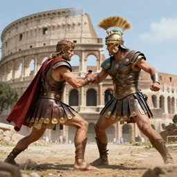 gladiator fights, colosseum, high detail, very realistic, by greg rutkowski, by james gurney ultra clear detailed