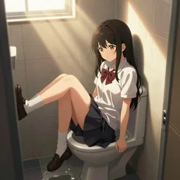 school girl slipped in the school toilet - dramatic cozy portrait art by wlop and okuda genso. featured on pixiv, anime aesthetic. pixiv, warm aesthetic, rays of light, volumetric light, artstation, vanitas, official art, gothic, noise film photo. octane render, redshift render, ue 4